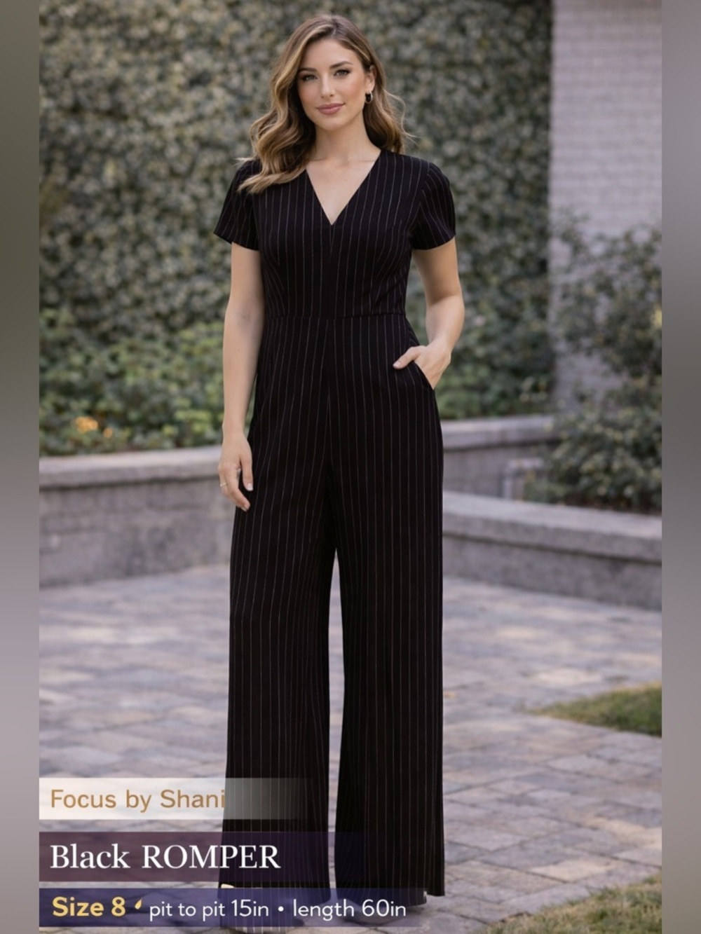 Focus by Shani Black ROMPER  size 8 pit to pit 15in length 60in